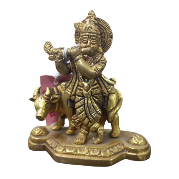 BRASS COW KRISHNA 4''