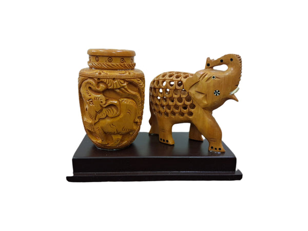 Handmade Wooden Jali Work Elephant with Pen Stand/Holder