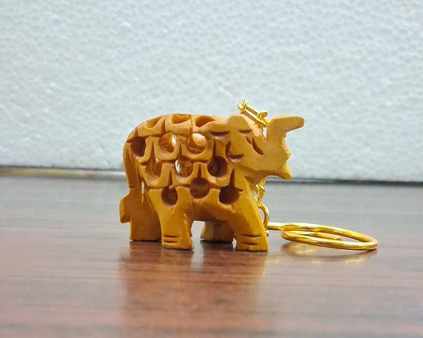 White Wood Jali Work Key Chain (Assorted Design)