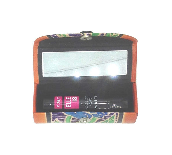 Leather Lipstick Case Holder with Mirror, Flower Design Jewelry Box Single Lipsticks Cover for Handbag Cross Bag