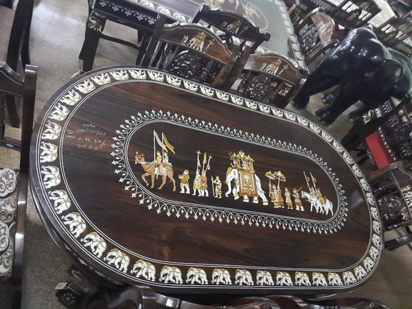 Handmade Wooden Inlaid 6 Seater Dining Table Set