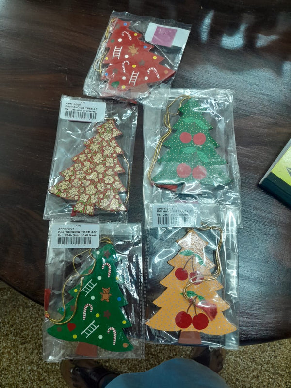 Handcrafted Paper Mache Hanging Christmas Tree Ornaments