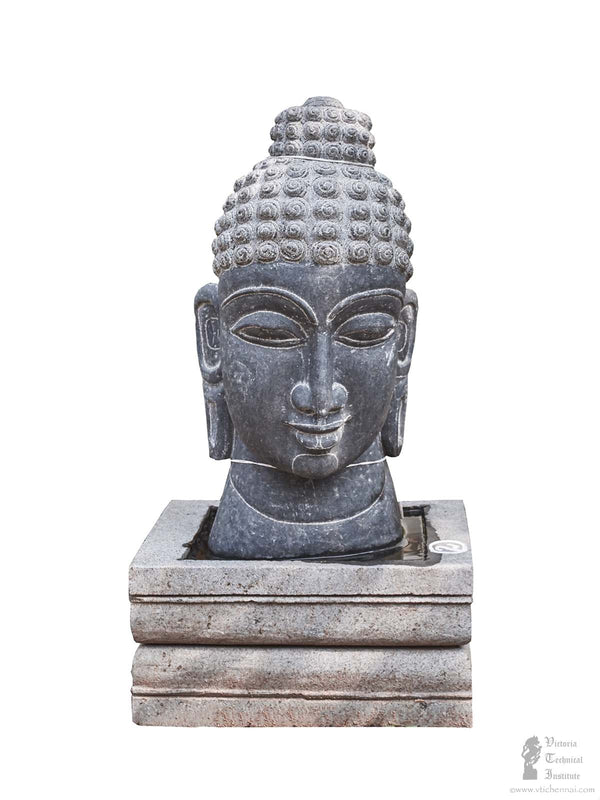 Handmade Green Stone Buddha Head with Pedestal