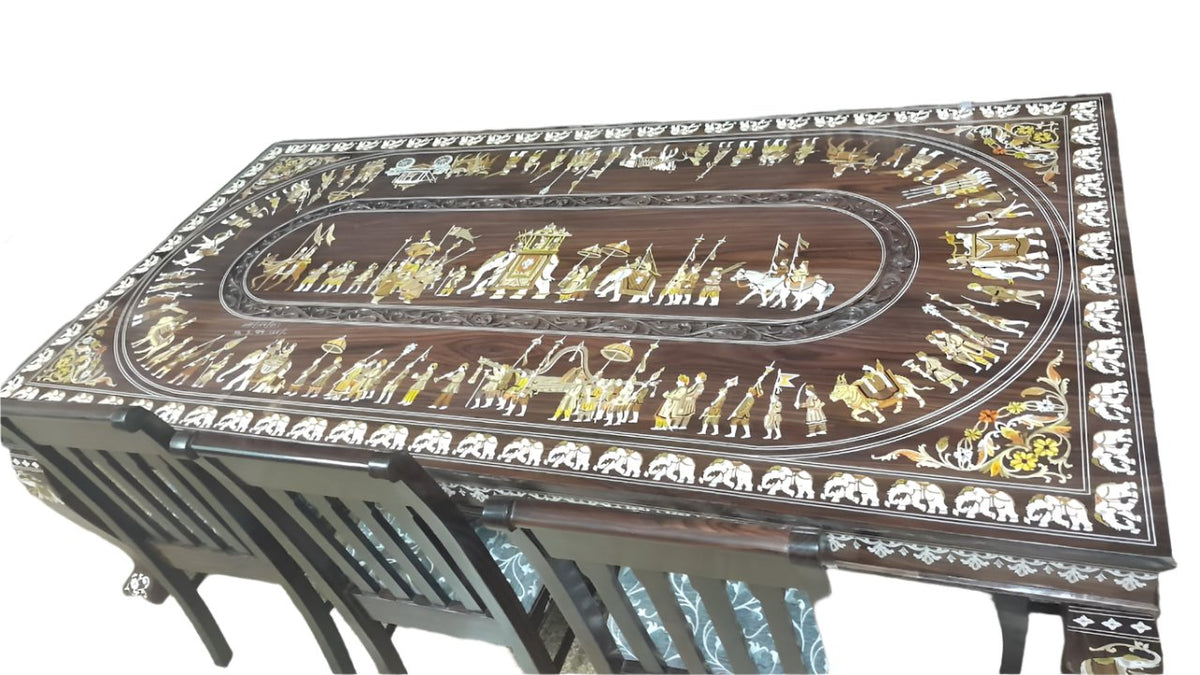 Handmade Wooden Inlaid Seater Dining Table Set – VTI HERITAGE