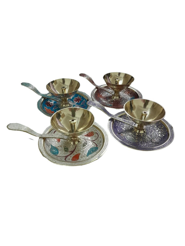 Traditional Brass Oil Lamp with Handle (Assorted Designs & Colours)