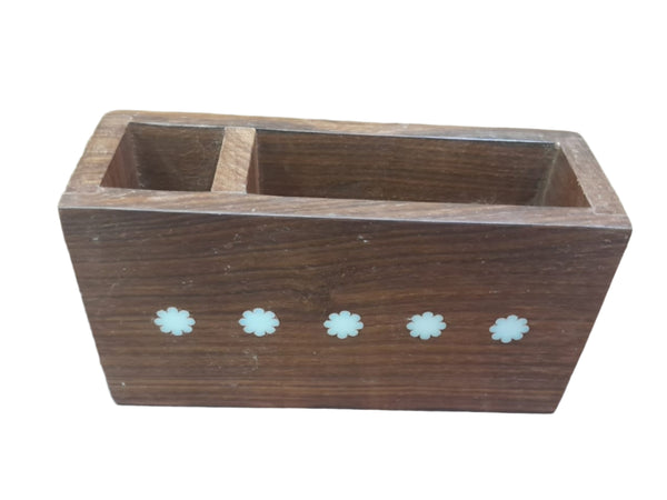 Handmade Wooden Inlaid Pen and Visiting Card Holder (Assorted Designs)
