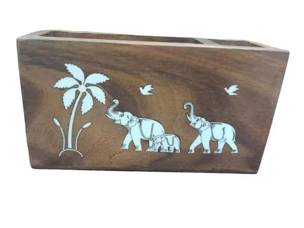 Handmade Wooden Inlaid Pen and Visiting Card Holder (Assorted Designs)