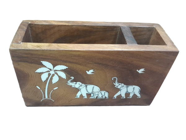 Handmade Wooden Inlaid Pen and Visiting Card Holder (Assorted Designs)