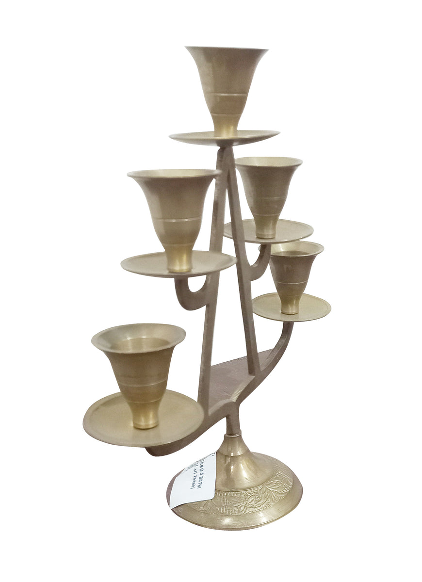 8" Brass Candle Stand with 5 Holders for Home Decor VTI HERITAGE