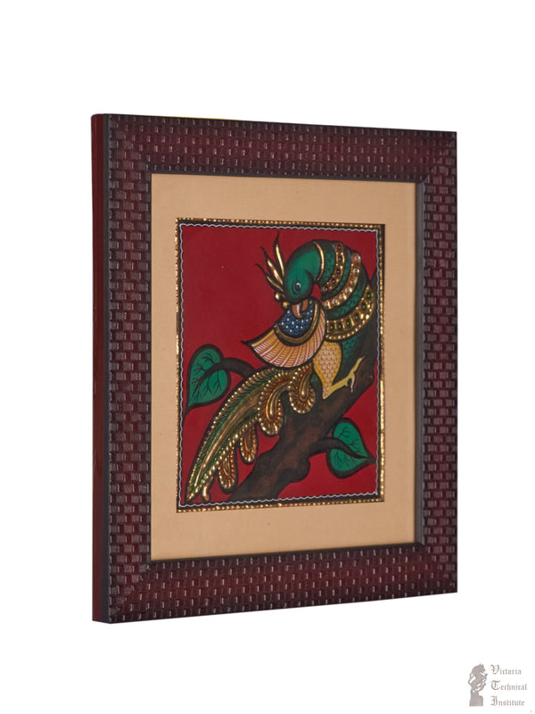 Handmade Parrot With Tree Tanjore Painting