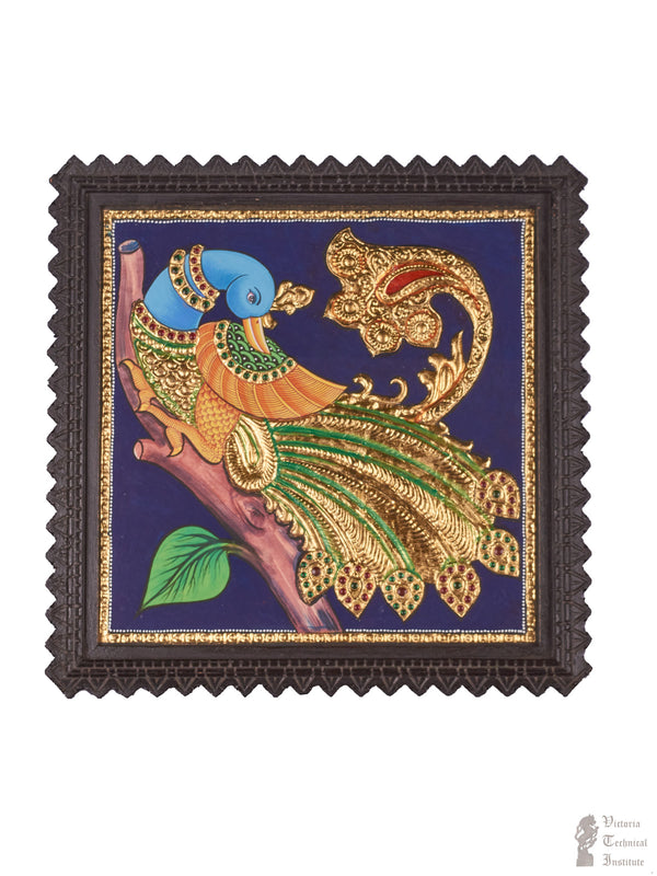 Handmade Peacock With Tree Tanjore Painting
