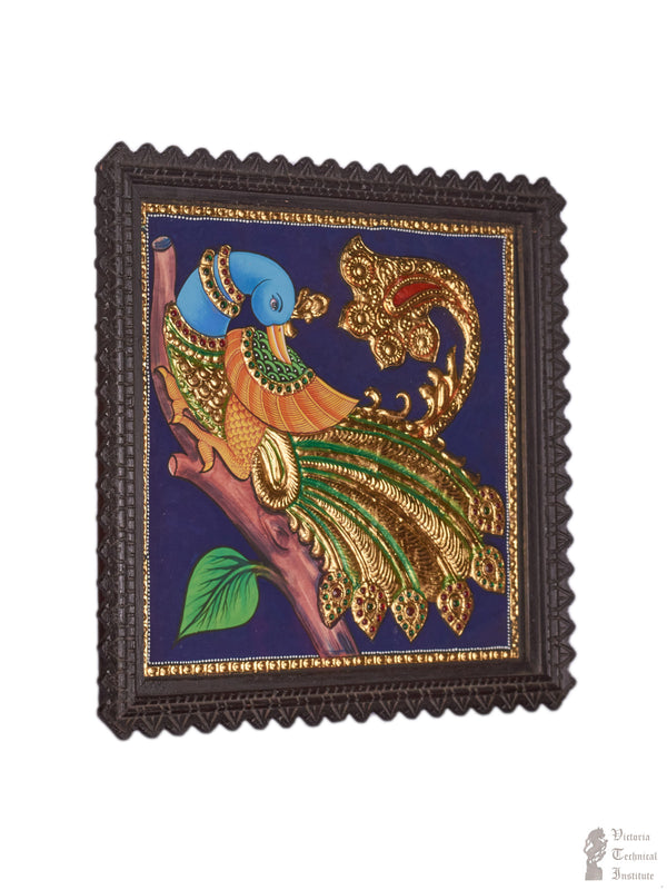 Handmade Peacock With Tree Tanjore Painting
