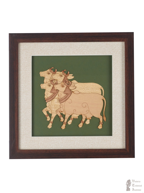 Wooden Cows Patch Work/Carving Frame