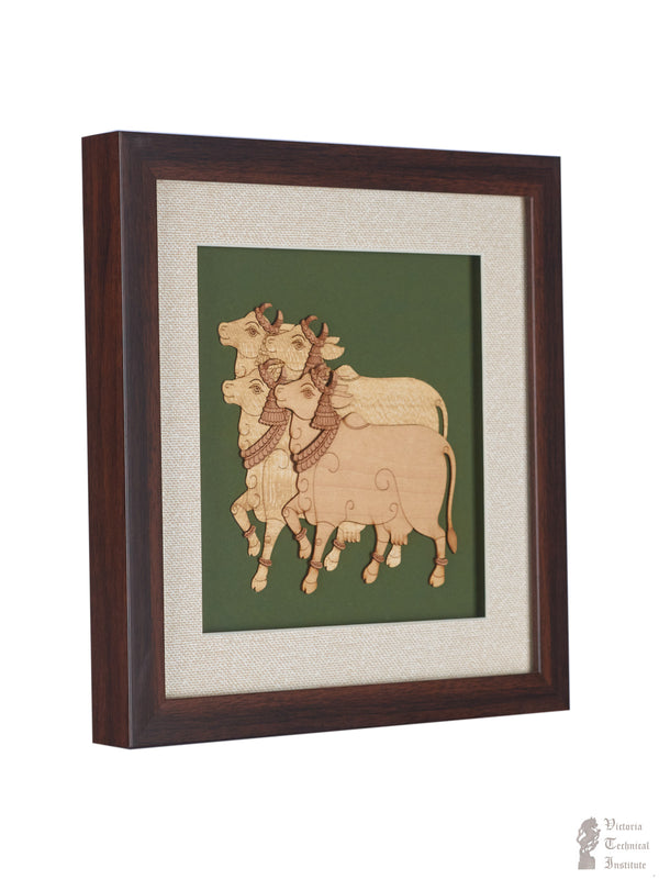 Wooden Cows Patch Work/Carving Frame