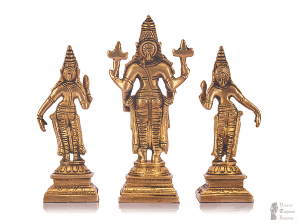 Brass Lord Vishnu Sridevi and Bhoodevi Statue