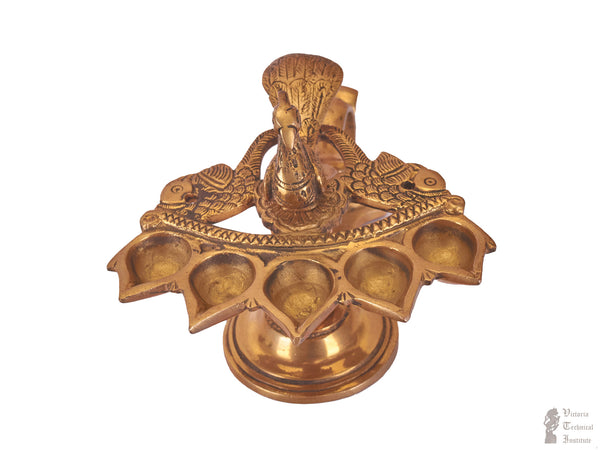 Brass Peacock Panch Arti  Oil Lamp