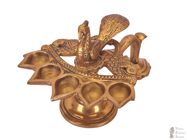Brass Peacock Panch Arti  Oil Lamp