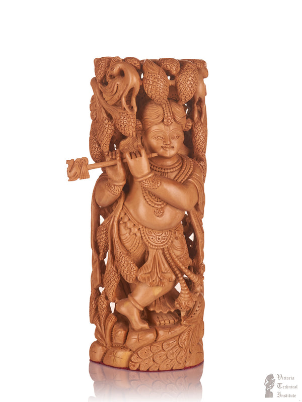Handmade Sandal Wood Tree Krishna With Flute