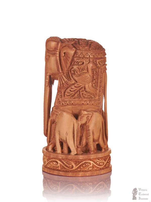 Handmade Sandal Wood Carving Family Elephant