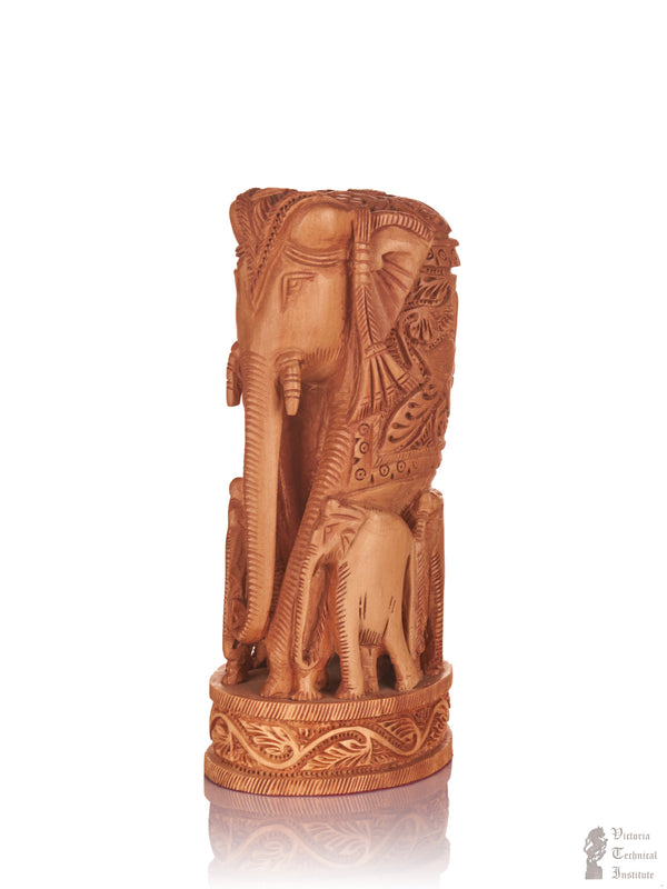 Handmade Sandal Wood Carving Family Elephant