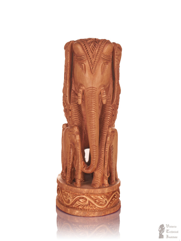 Handmade Sandal Wood Carving Family Elephant