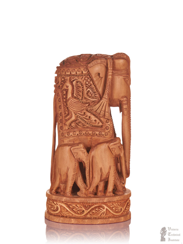 Handmade Sandal Wood Carving Family Elephant