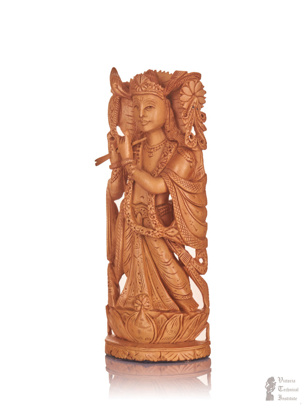 Handmade Sandal Wood Krishna With Flute Statue