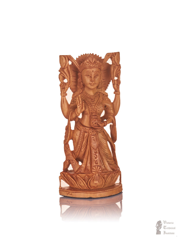 Handmade Sandal Wood Goddess Lakshmi With Pot Statue
