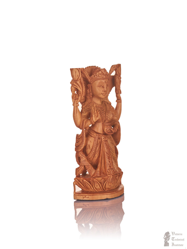 Handmade Sandal Wood Goddess Lakshmi With Pot Statue