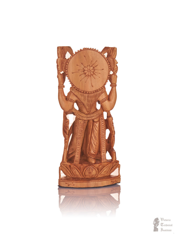 Handmade Sandal Wood Goddess Lakshmi With Pot Statue