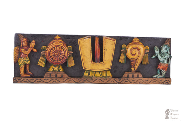 Handmade Wooden Painted Sangu Chakram Namam Wall Panel