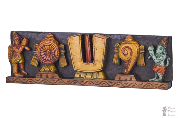 Handmade Wooden Painted Sangu Chakram Namam Wall Panel