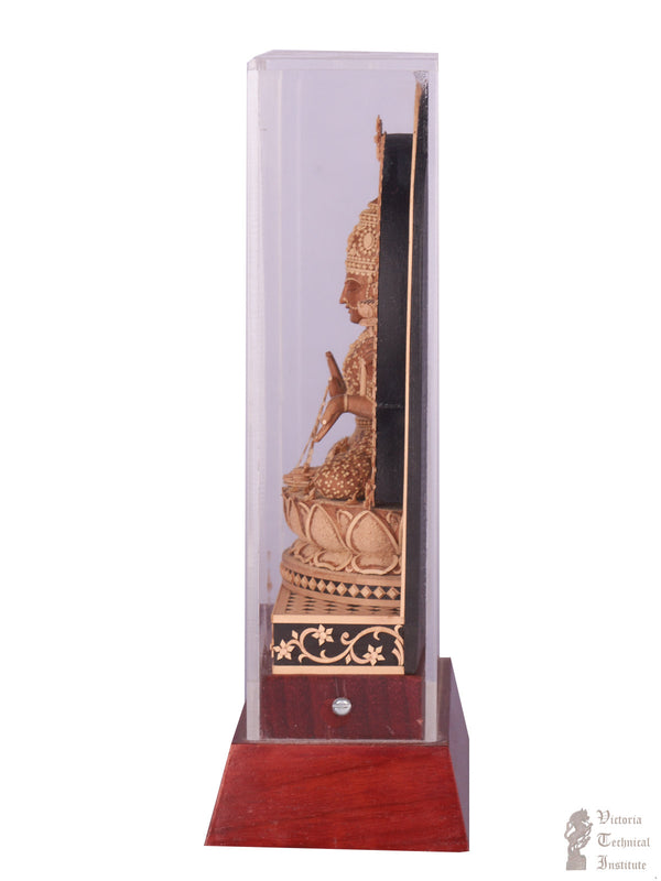Handmade Sandal Wood Miniature Goddess Lakshmi Statue with Acrylic Doom
