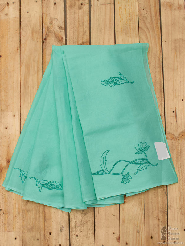 Green Organdy Cut Work Saree