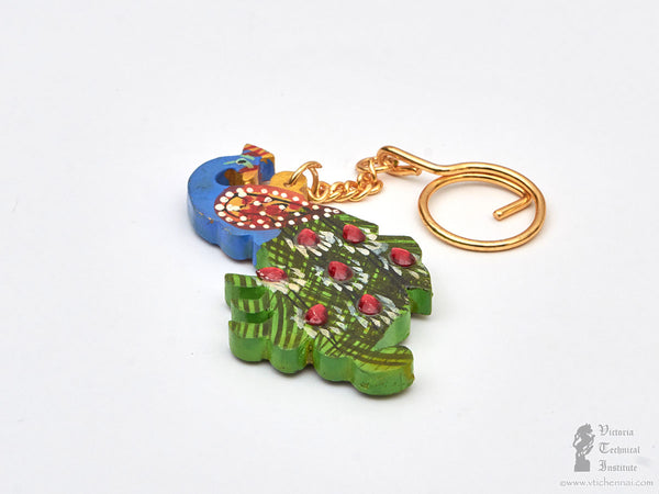 Wooden Painted Peacock Design Key Chian