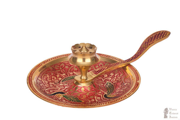 Brass Enamel Design Incense Holder with Handle(Assorted Designs & Colours)