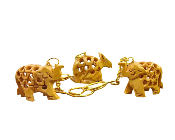 White Wood Jali Work Key Chain (Assorted Design)