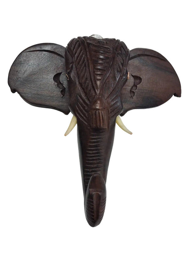 6'' Handmade Wooden Carved Elephant Head Wall Hanging