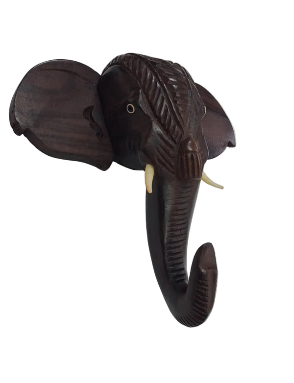 6'' Handmade Wooden Carved Elephant Head Wall Hanging