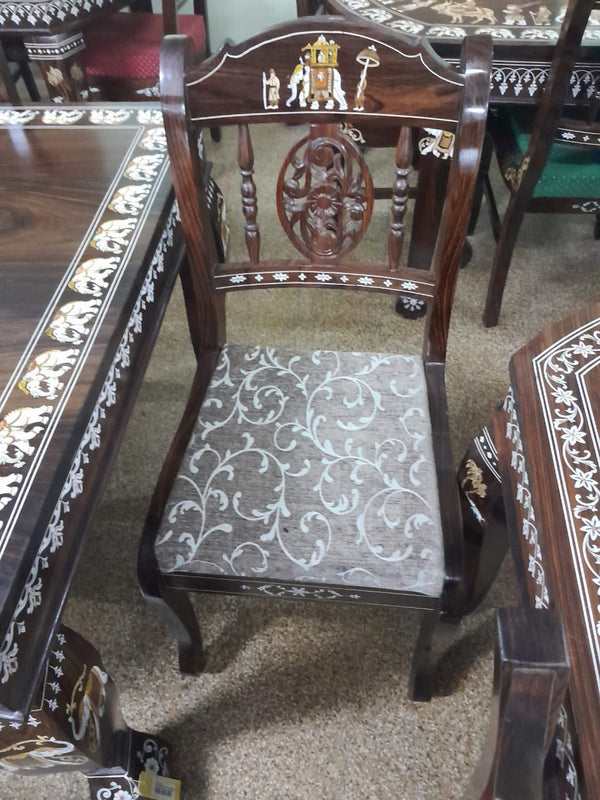 Handmade Wooden Inlaid 6 Seater Dining Table Set