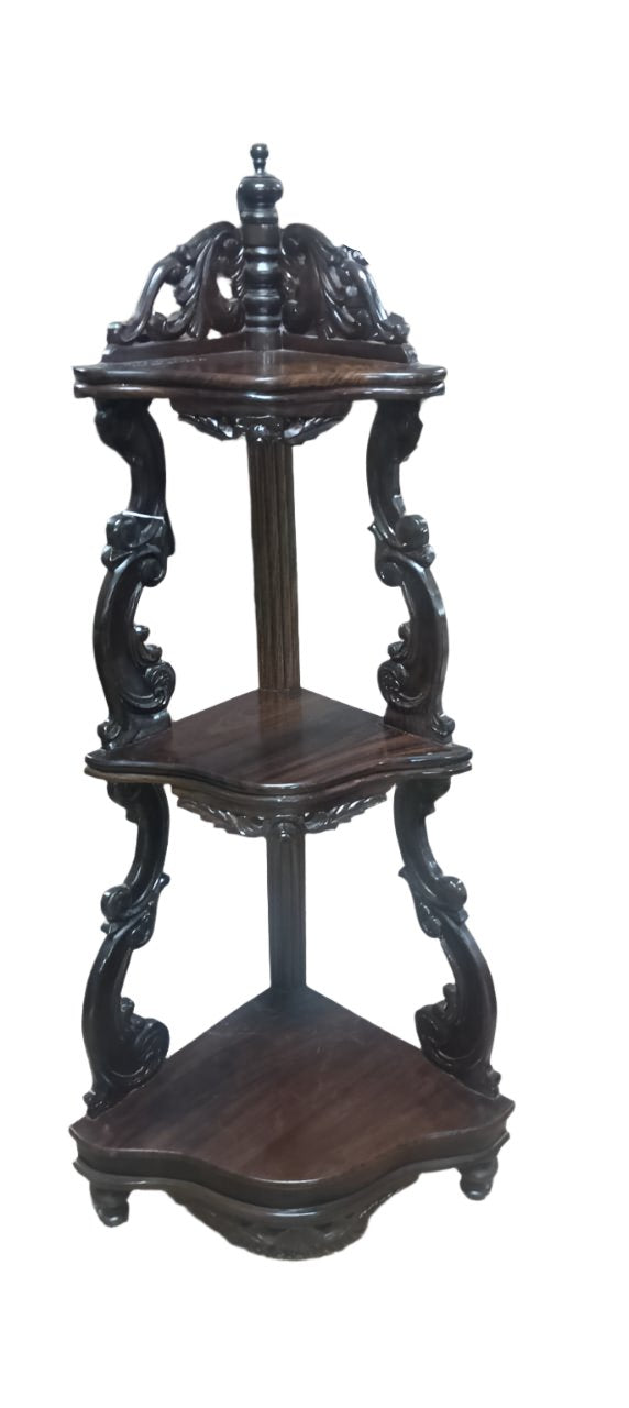 Handmade Wooden Carved 3 Step Corner Stand/Display Stand