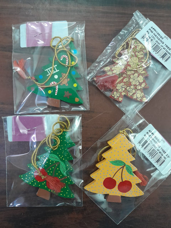 Handcrafted Paper Mache Hanging Christmas Tree Ornaments