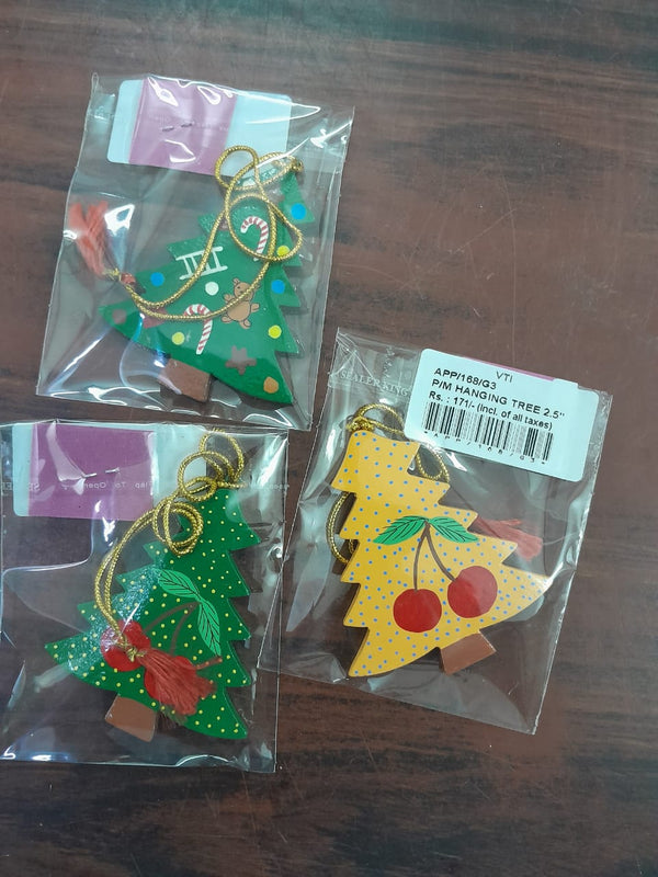 Handcrafted Paper Mache Hanging Christmas Tree Ornaments