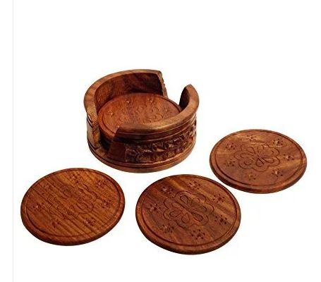 Handmade Wooden Round Coasters Set