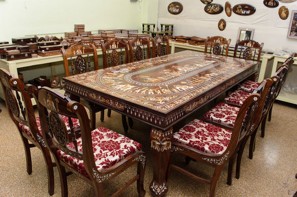 Handmade Wooden Inlaid 10 Seater Dining Table Set