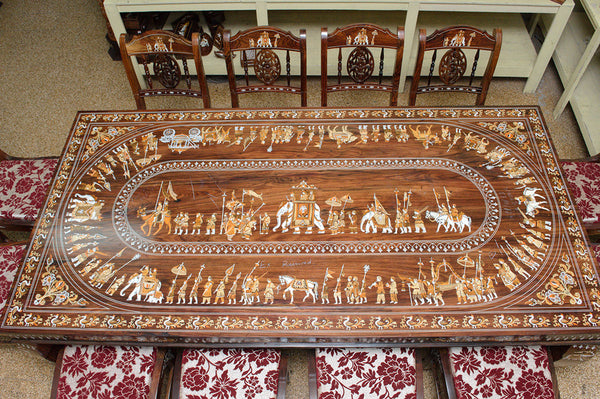 Handmade Wooden Inlaid 10 Seater Dining Table Set