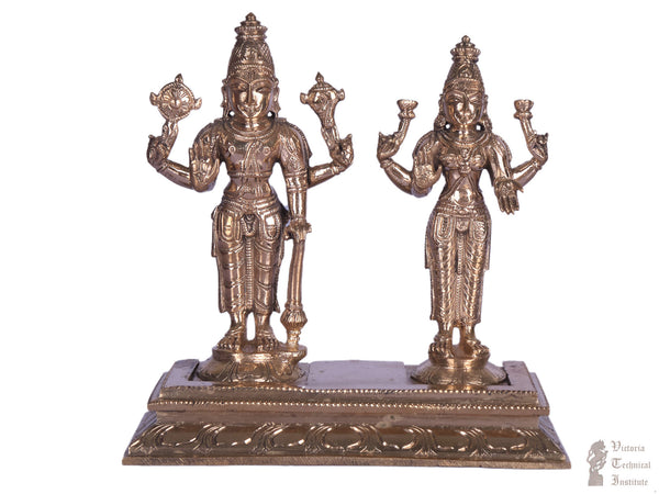 Bronze Standing Vishnu And Lakshmi 6.5