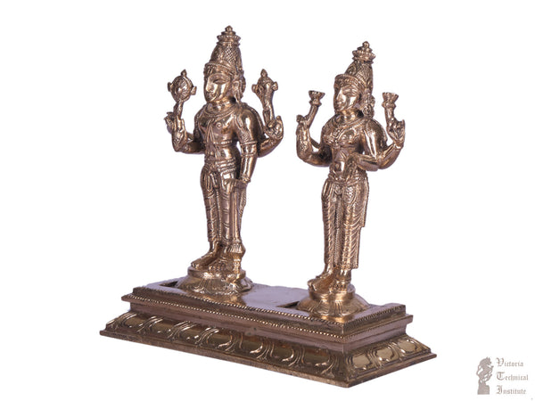 Bronze Standing Vishnu And Lakshmi 6.5