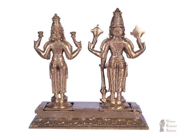 Bronze Standing Vishnu And Lakshmi 6.5