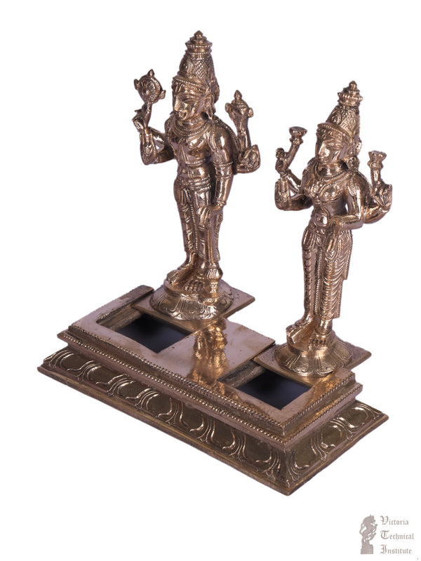 Bronze Standing Vishnu And Lakshmi 6.5